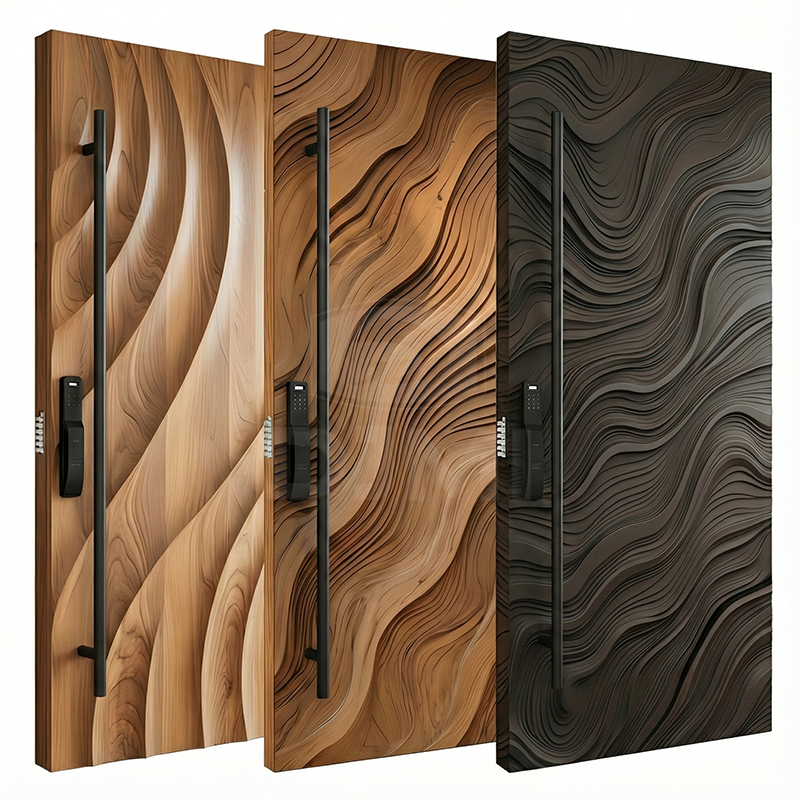 Luxurious Extra Large Size Irregular Flowing Design Residential Modern Exterior Main Entry Solid Wooden Front Door for Houses