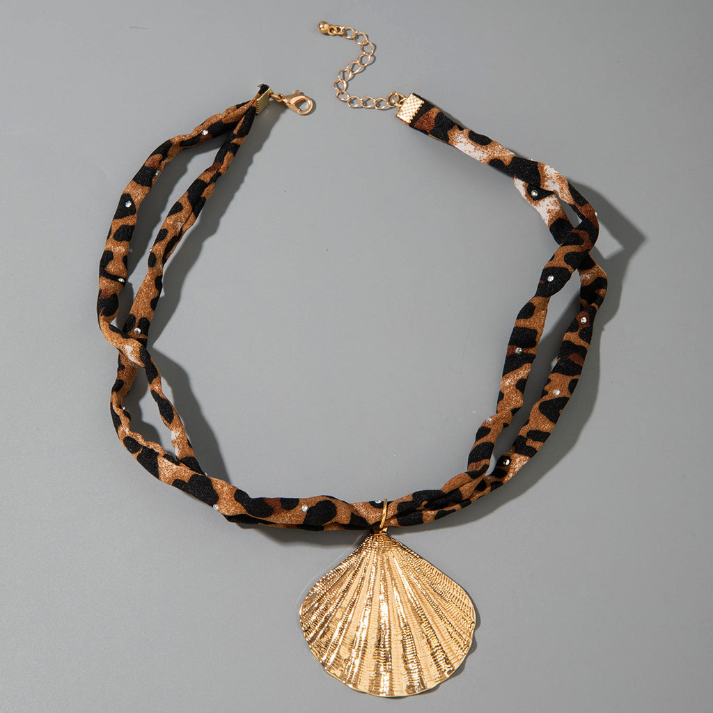 European and American Style Ocean-themed Cross Conch Starfish Pendant Leopard Print Exaggerated Necklace Collarbone Chain Jewelry