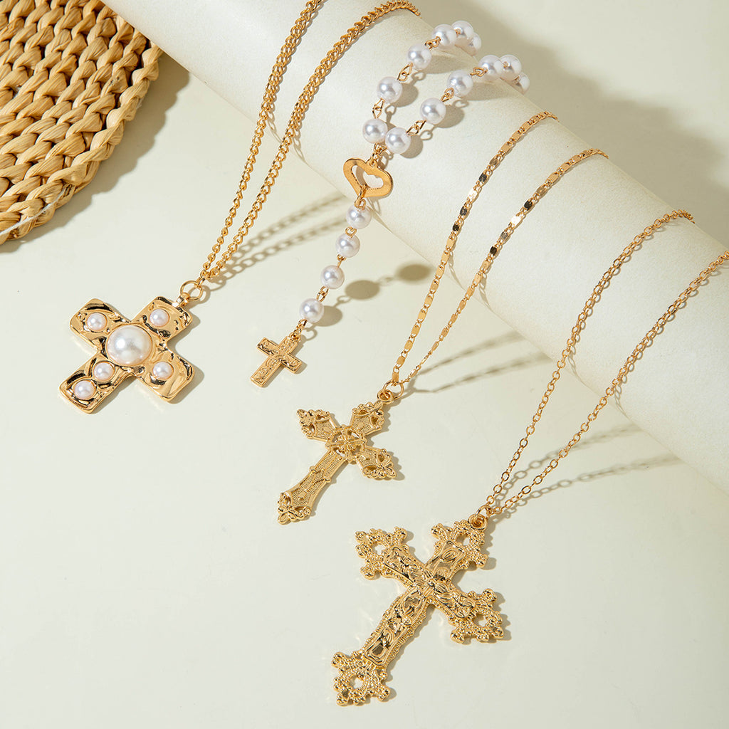 European and American Retro Hollow Diamond Cross Pendant Necklace Gothic Style Black Layered Wear Y Type Necklace