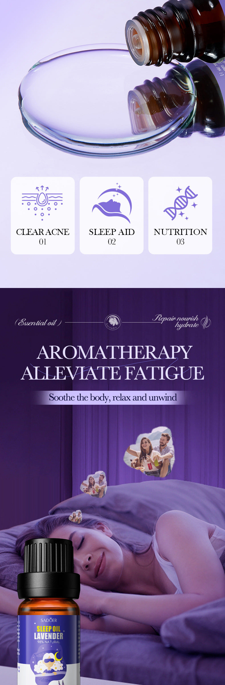 Lavender Essential Oil SADOER Fragrance improves sleep and relieves fatigue essential oil cross-border foreign trade wholesale