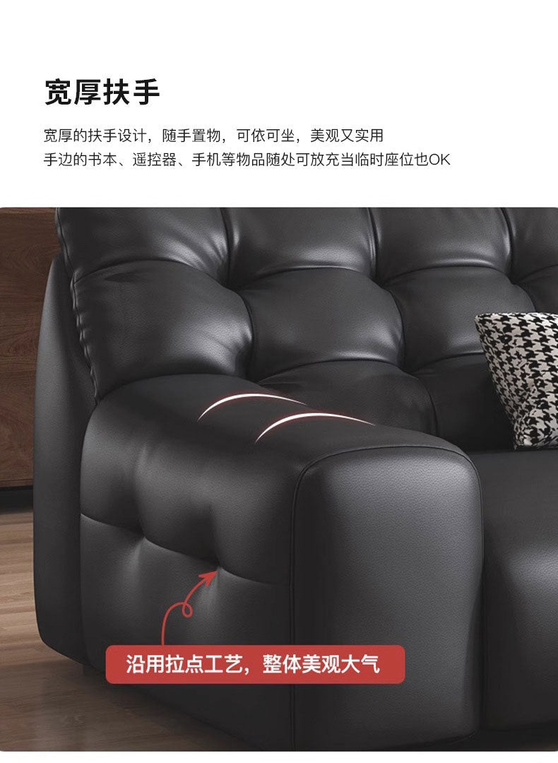 Italian Minimalist Big Black Bear Sofa Living Room Genuine Leather Sofa Top Layer Cowhide High Back Black Leather Art Sofa Shipping and tax not included