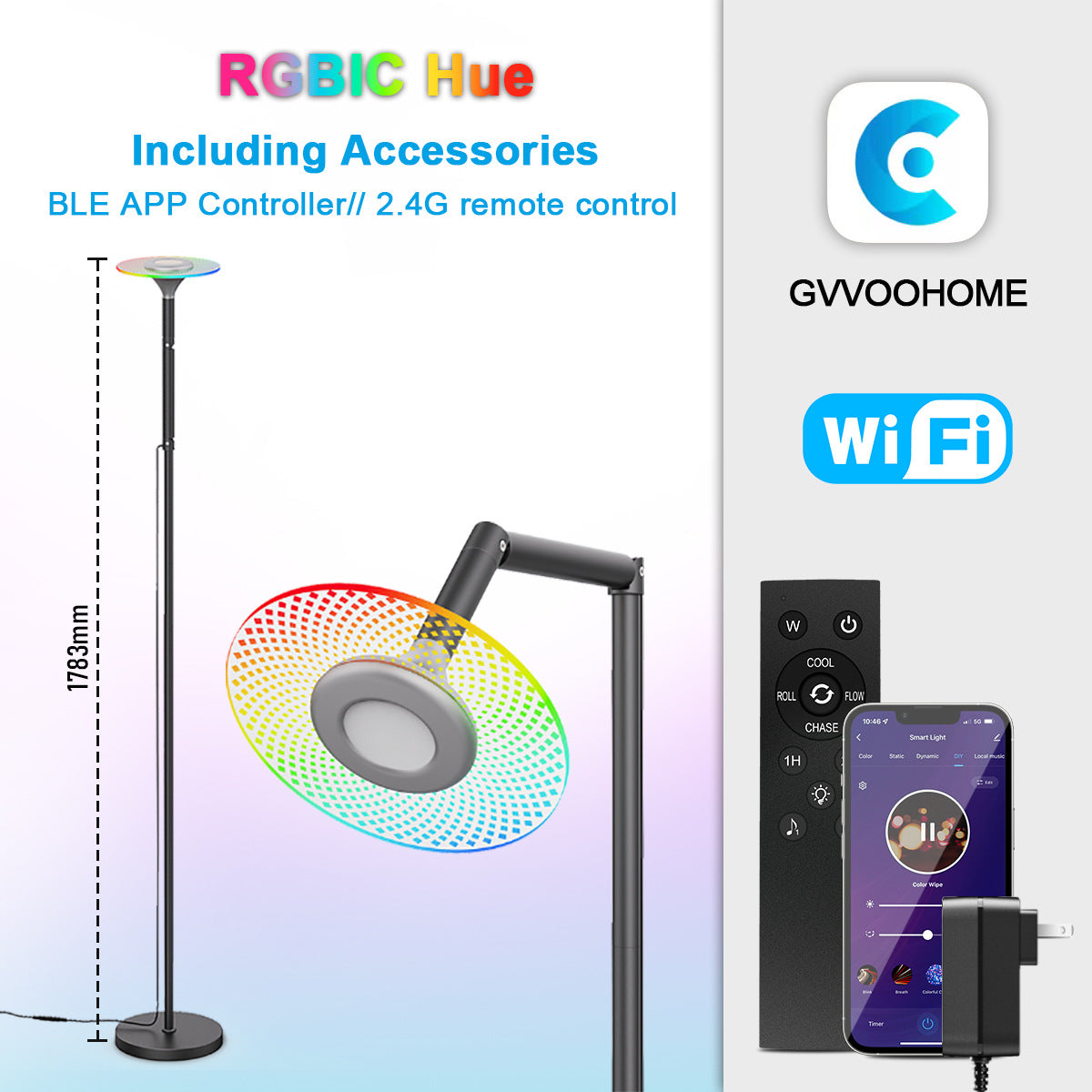 Bluetooth Floor Lamp led Floor Lamp rgb Floor Lamp Colorful Atmosphere Light DIY Ceiling-to-Floor Reading Lamp