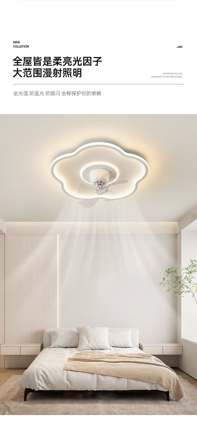 Full Spectrum Bedroom Light360Adjustable Head Shaking Silent Simple Modern Fan Light Cozy Study Master Bedroom Ceiling Light