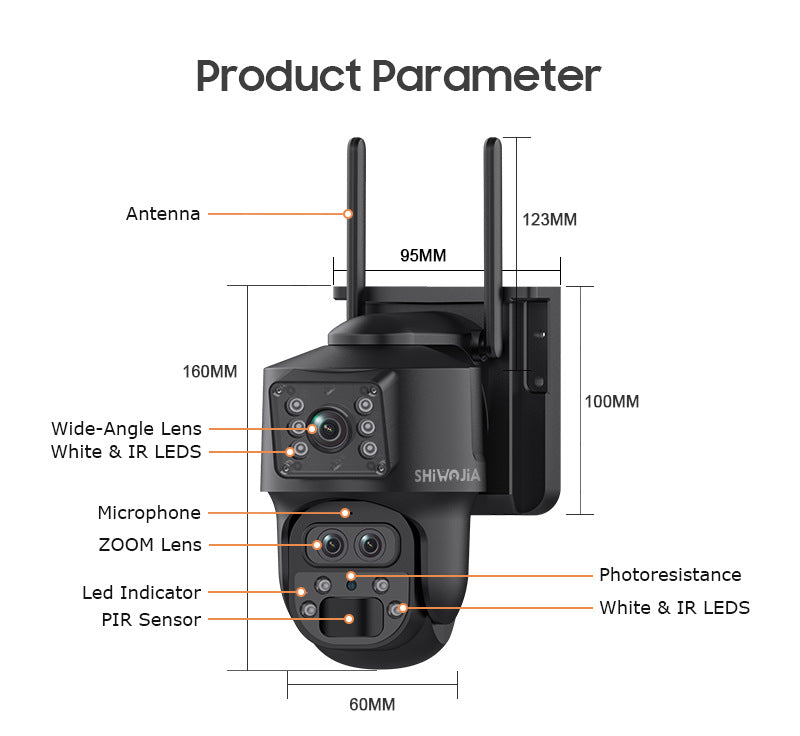Outdoor4G Wireless HD Three Lens Solar Camera600Wan Remote Early Warning Fish Pond15Camera
