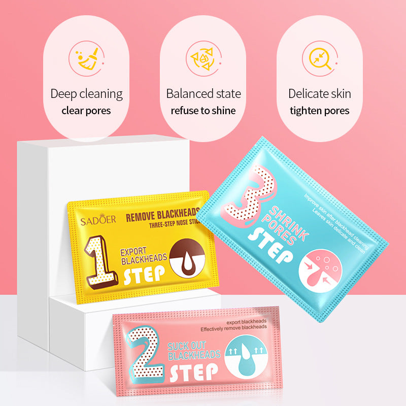 Three Steps to Remove Blackheads Nose Strips SADOER Skin Care Products T District Nursing Set Cross-Border Foreign Trade Wholesale