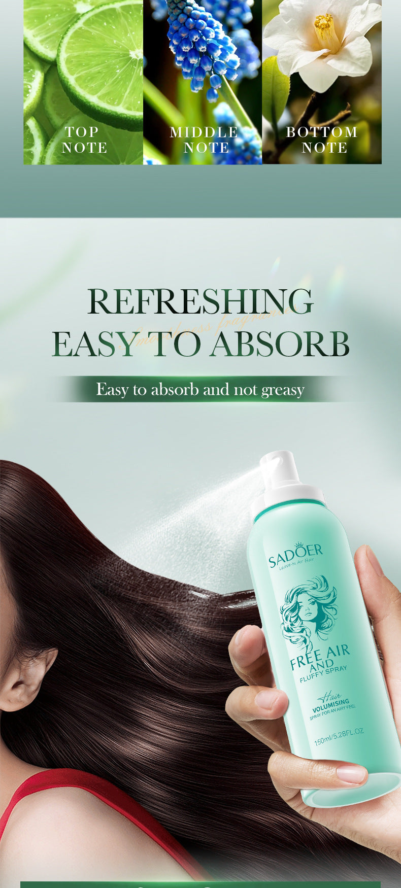 Hair Volumizing Spray SADOER Oil Removal and Smooth Hair Spray for Improving Hair Texture, Cross-Border Wholesale