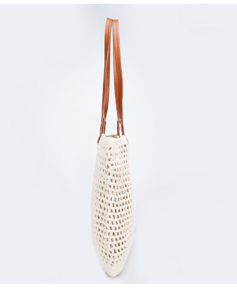 New Large Capacity Lazy Style Woven Bag for Women Versatile Artistic Shoulder Bag Beach Bag Cotton Rope Commuter Tote Bag