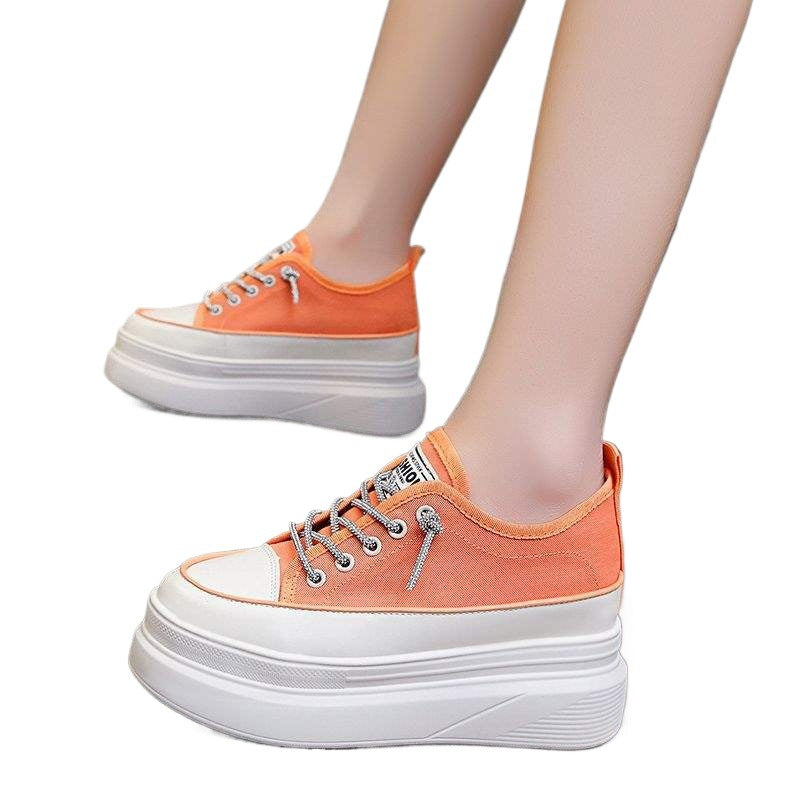 Thick-soled inner height-increasing white sneakers for women with breathable mesh2025Summer New All-Matching8cm Small Size Casual Platform Shoes