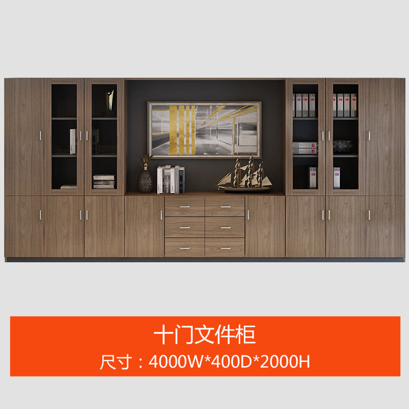Wooden File Cabinet Office Bookshelf Boss Desk Background Cabinet Drawer-Type Office Document Cabinet Glass Door High Cabinet