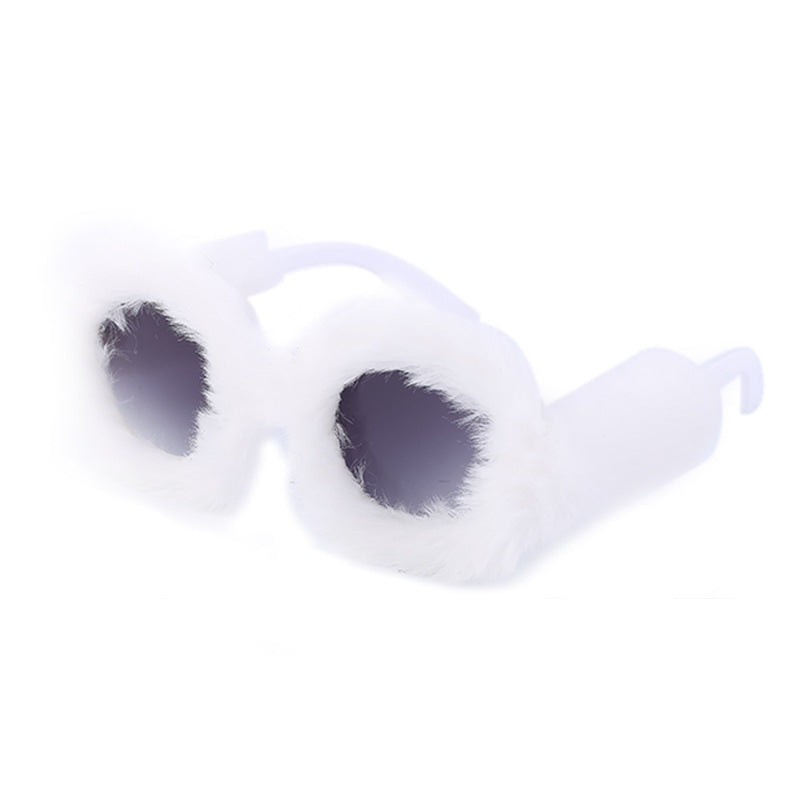 Full Coverage Plush Sunglasses Fashion Round Frame Women's Internet Celebrity Same Style Sunglasses Women's European and American Sunglasses