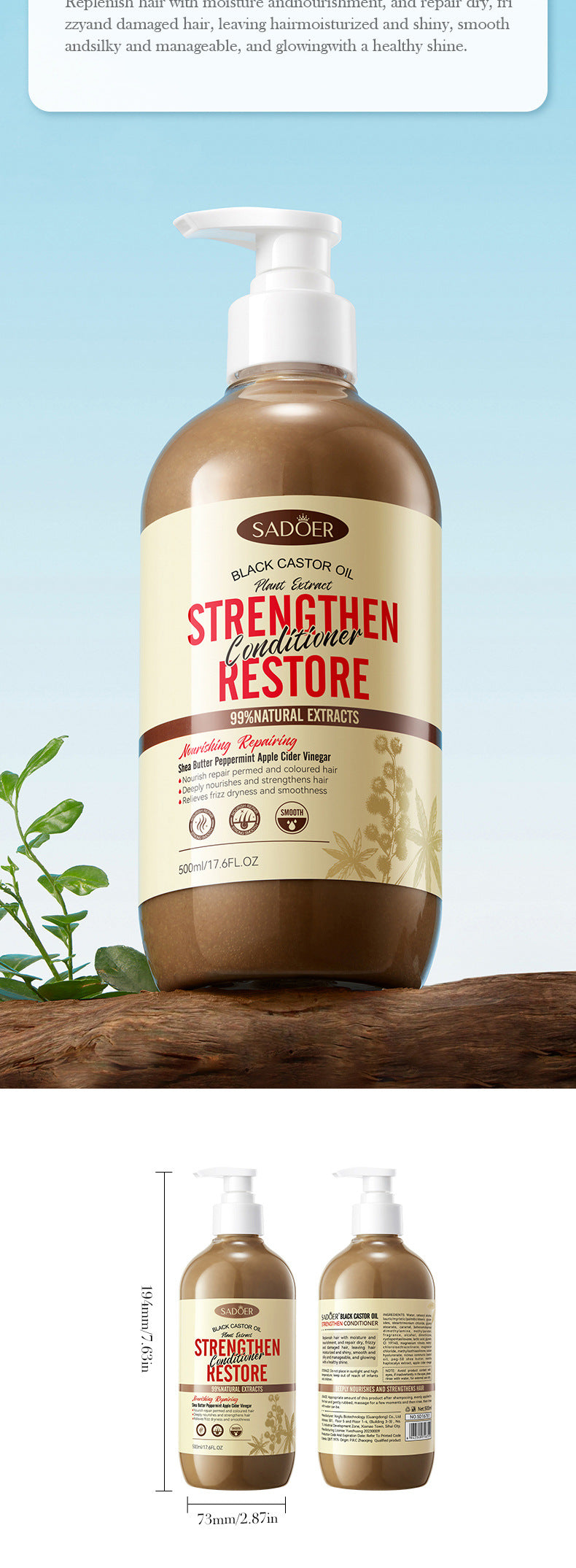 Black Castor Oil Conditioner SADOER Nourishing, Repairing and Improving Frizz Hair Care Solution Cross-Border Wholesale