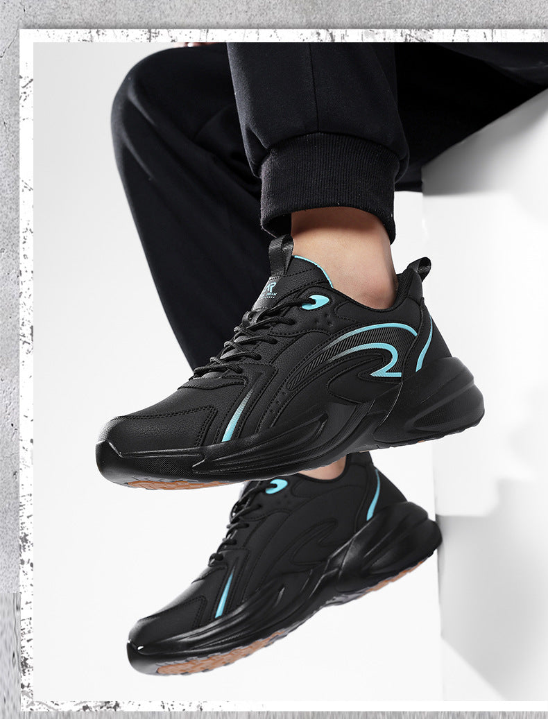 Autumn New Trend Retro Thick-Soled Height-Increasing Dad Shoes Leather Fashion Men's Shoes Wear-Resistant Non-Slip Casual Sports Shoes