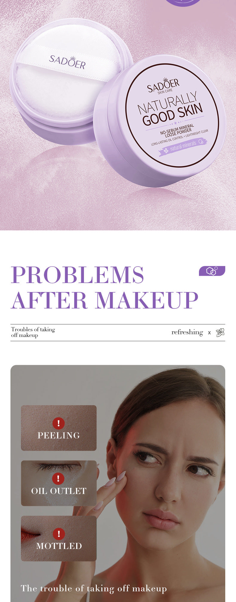 Full English Makeup SADOER Mineral Loose Powder Refreshing Lightweight Setting Concealer Powder  Wholesale