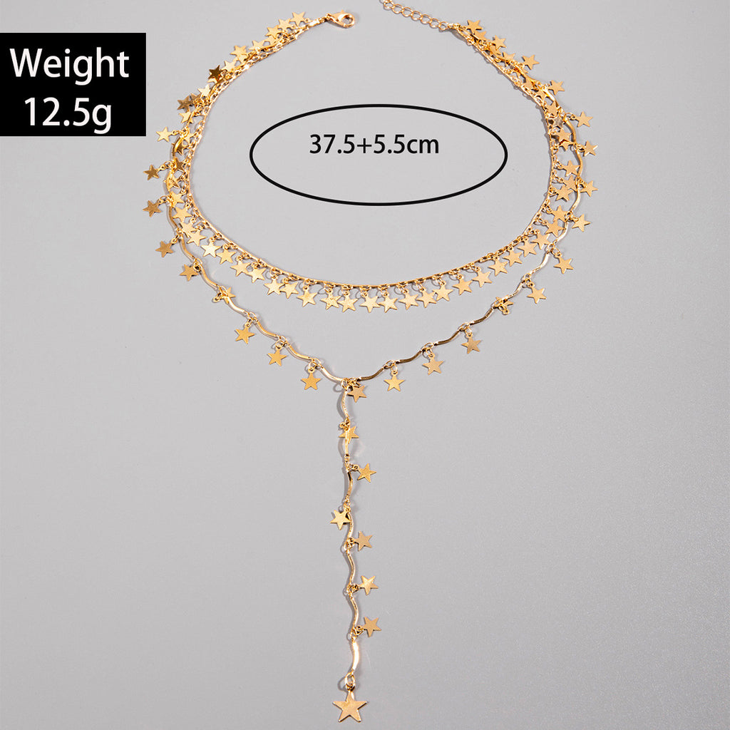 Geometric Star Tassel Chain Necklace Versatile Metal Style Sexy Multi-layer Stacking Y Type Necklace