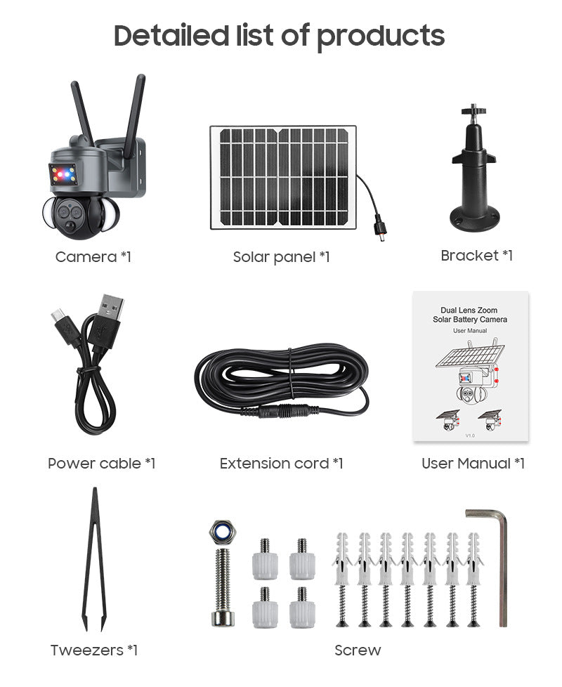 New Product12Binocular Hybrid Zoom Solar Camera Courtyard6MP High Definition Red and Blue Alarm Monitoring