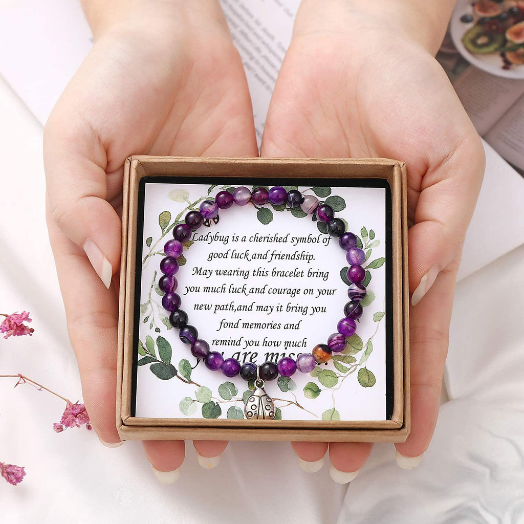 Women's Tianhe Stone Ladybug Bracelet6mm Beaded Pink Quartz Lapis Lazuli Jewelry Bracelet Purple Agate Seven-Star Ladybug Bracelet