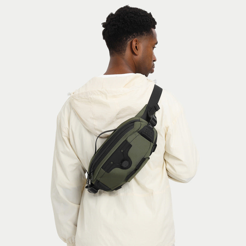 OZUKO Men's Chest Bag Crossbody Waist Bag Multifunctional Tactical Waterproof Portable Outdoor Cycling Trendy Brand High-end Bag