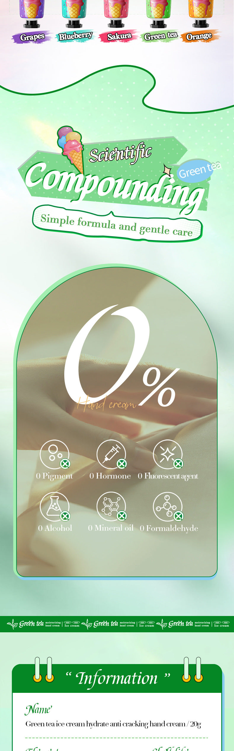 Green Tea Ice Cream Hydrating Hand Cream SADOER Autumn and winter hand cream cross-border foreign trade wholesale