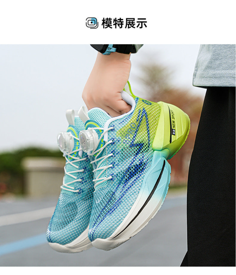 Red Rabbit Breathable Mesh Children's Rotating Buckle Trendy Shoes Boys' Non-Slip Wear-Resistant Sports Shoes Girls' Casual Mesh Running Shoes