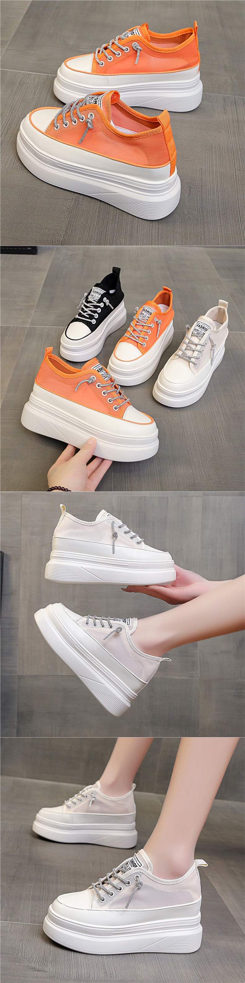 Thick-soled inner height-increasing white sneakers for women with breathable mesh2025Summer New All-Matching8cm Small Size Casual Platform Shoes