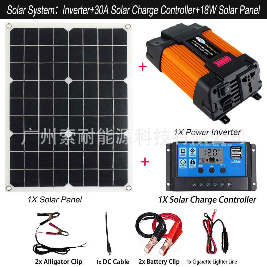 Solar Energy Kit System:Compatible with Inverter 30A Controller 18W Solar Panel Solar System