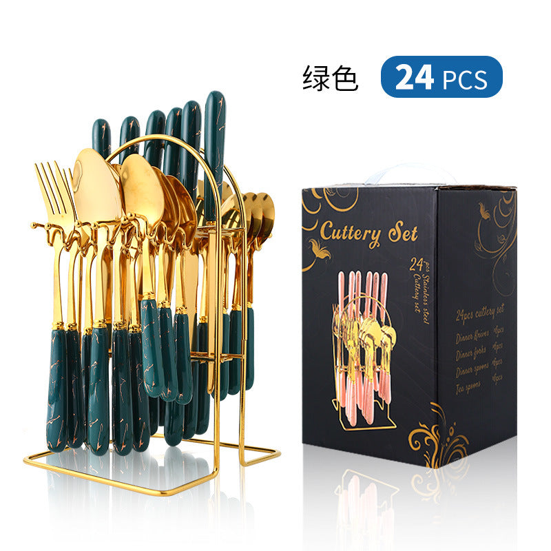 Stainless Steel Ceramic Tableware24Set of Western Cutlery Knife Fork Spoon Gift Box Nordic Style