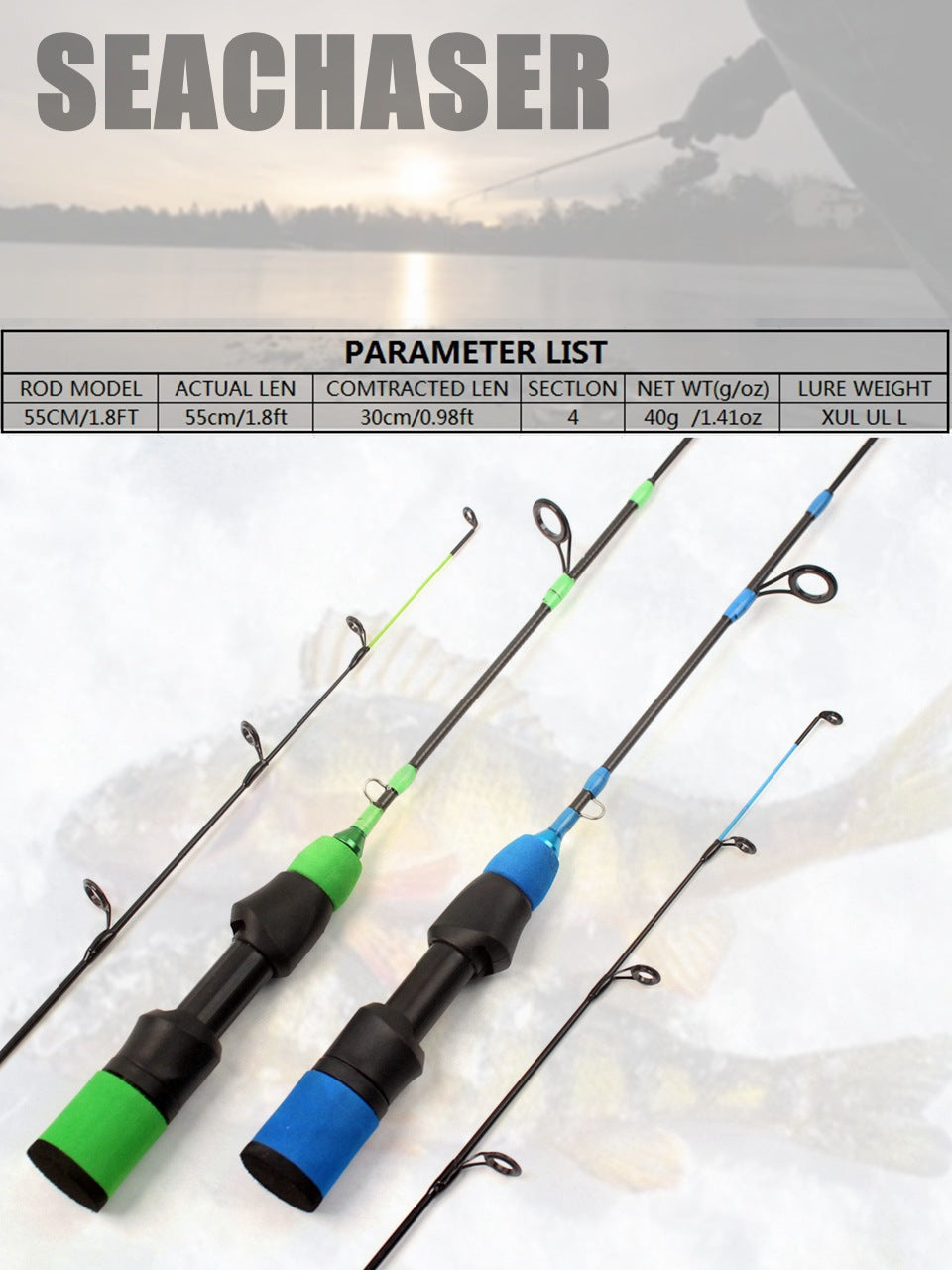 55cm3Carbon Fiber Ice Fishing Rod Ultra Soft Ultra Light Portable Winter Fishing Rod European and American Winter Fishing