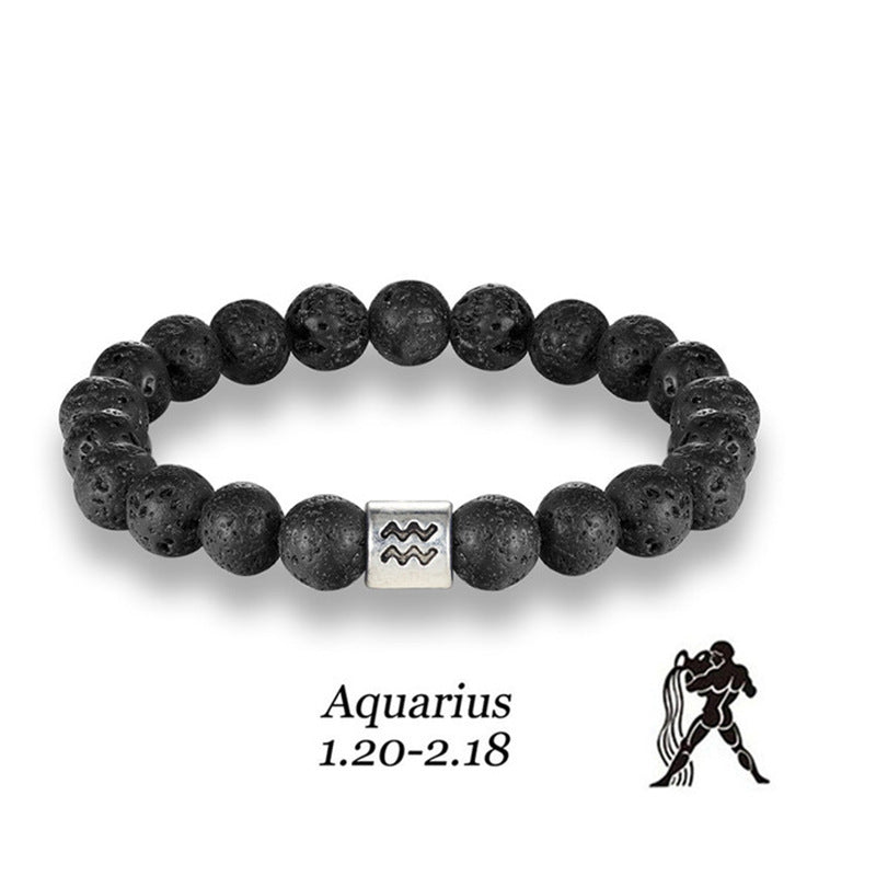 Twelve Constellations Bracelet Men's Natural Volcanic Stone8mm Beaded Capricorn Scorpio Pisces Friendship Zodiac Bracelet