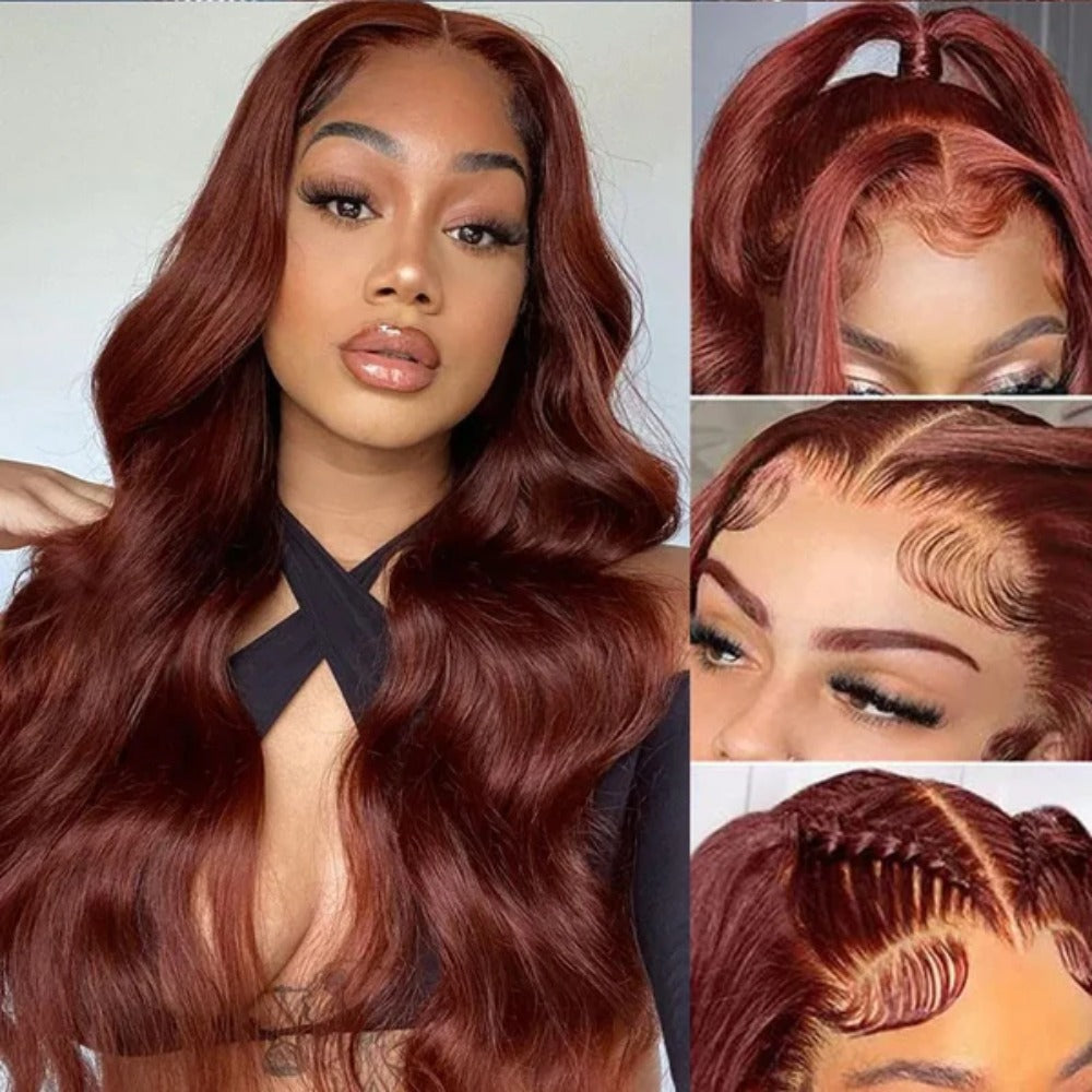 13*4Amazon European and American Wig Women's Synthetic Fiber Front Lace Long Curly Hair wig Reddish Brown Big Wave Headband