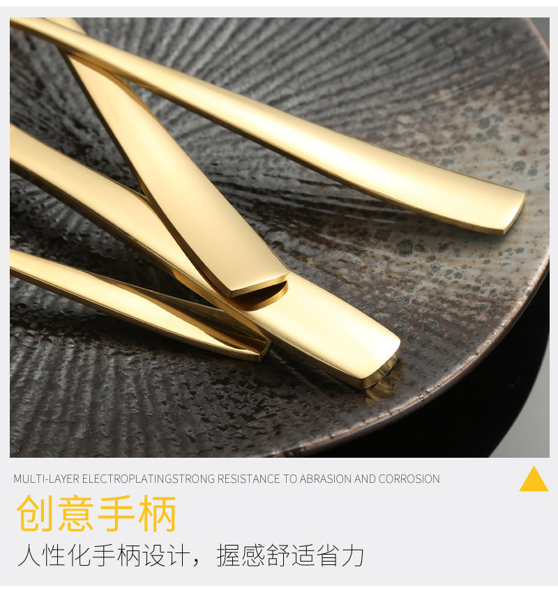 410Stainless Steel Cutlery Western Food Square Handle Knife Fork Spoon4Gift Set Cutlery Set Steak Knife Fork Spoon