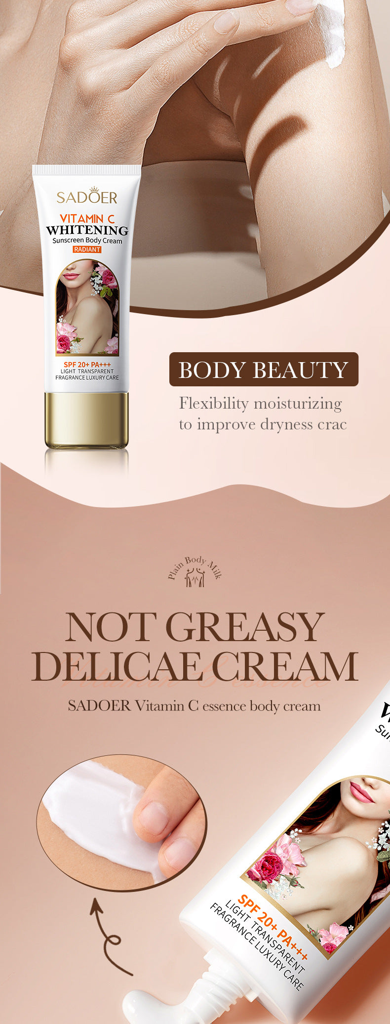 Full English Makeup SADOER Vitamin C Body Cream Sunscreen Whitening Body Lotion  Wholesale