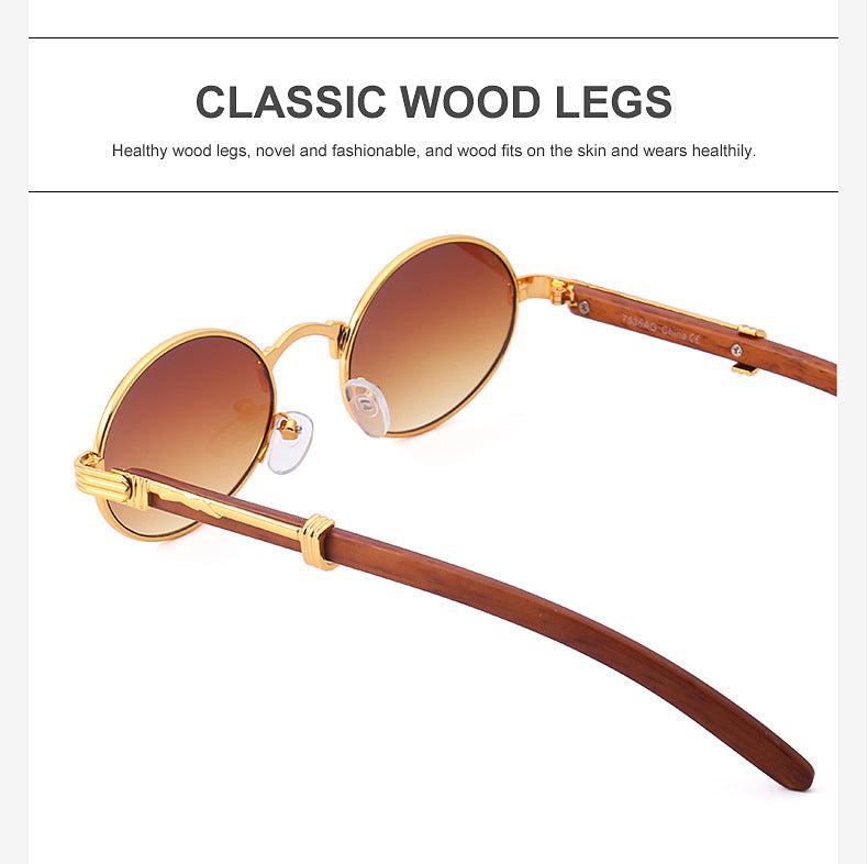 Vintage Small Frame Glasses for Women Imitation Wood Grain Oval Frame Sunglasses for Men Trendy Anti-Glare Sunglasses sunglasses