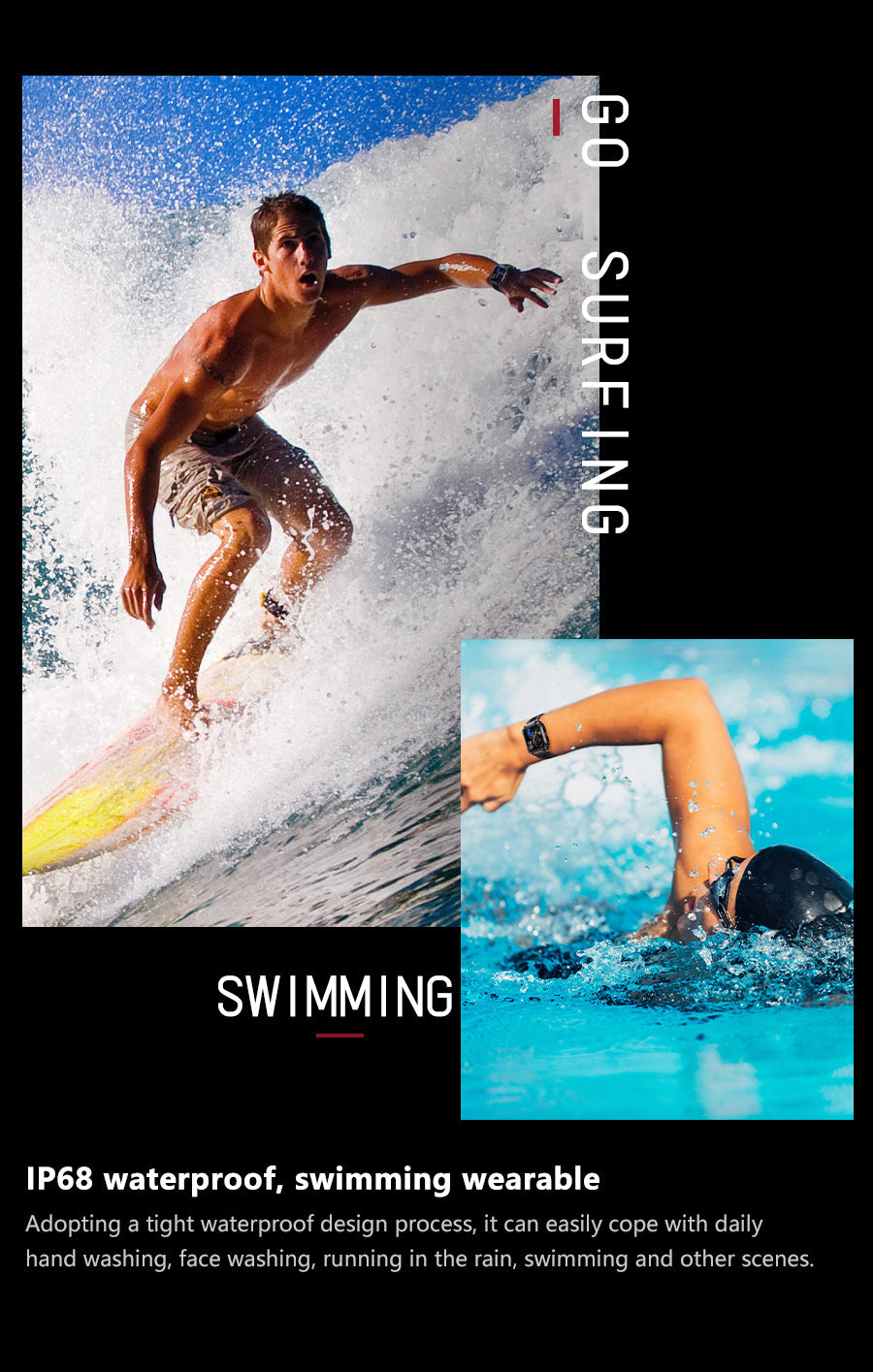 T3Smart Watch Bluetooth Call True Heart Rate Step Sleep Monitoring IP68Deep Waterproof Sports Tri-Proof