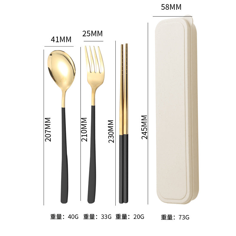 304Stainless Steel Tableware Student Korean Portable Tableware Office Worker Outdoor Spoon Fork Chopsticks Four-piece Set