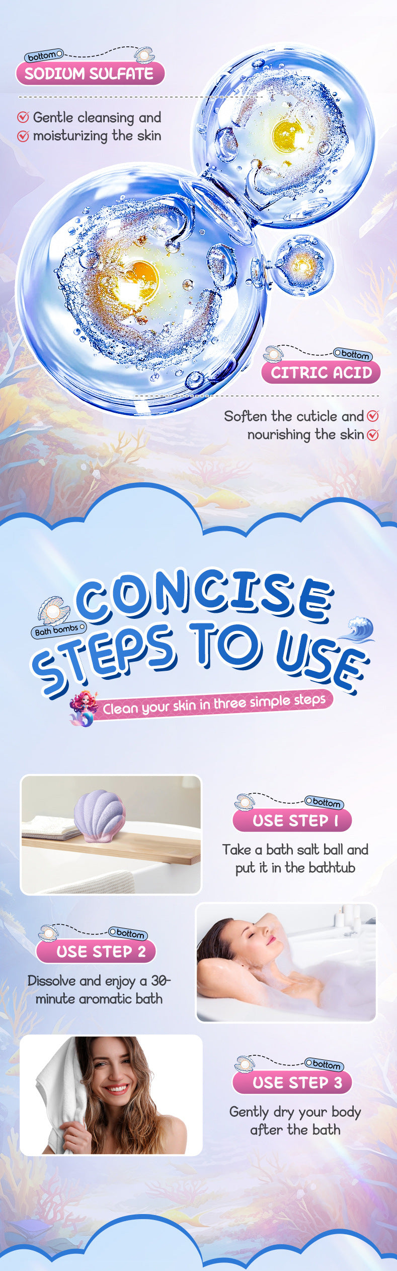 Shell Bath Salt Balls SADOER Deep Cleansing Body Bath Bath Salts Cross-Border Foreign Trade Wholesale