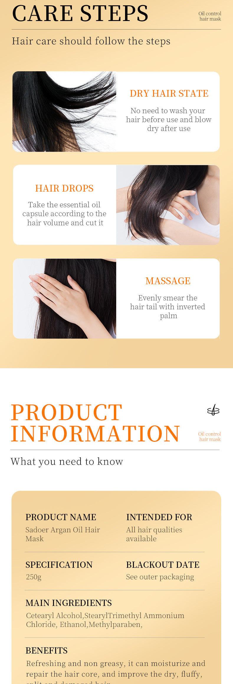 Nut Oil Hair Mask250g SADOER Smooth and Fluffy Hair Care Wholesale for Cross-Border Trade