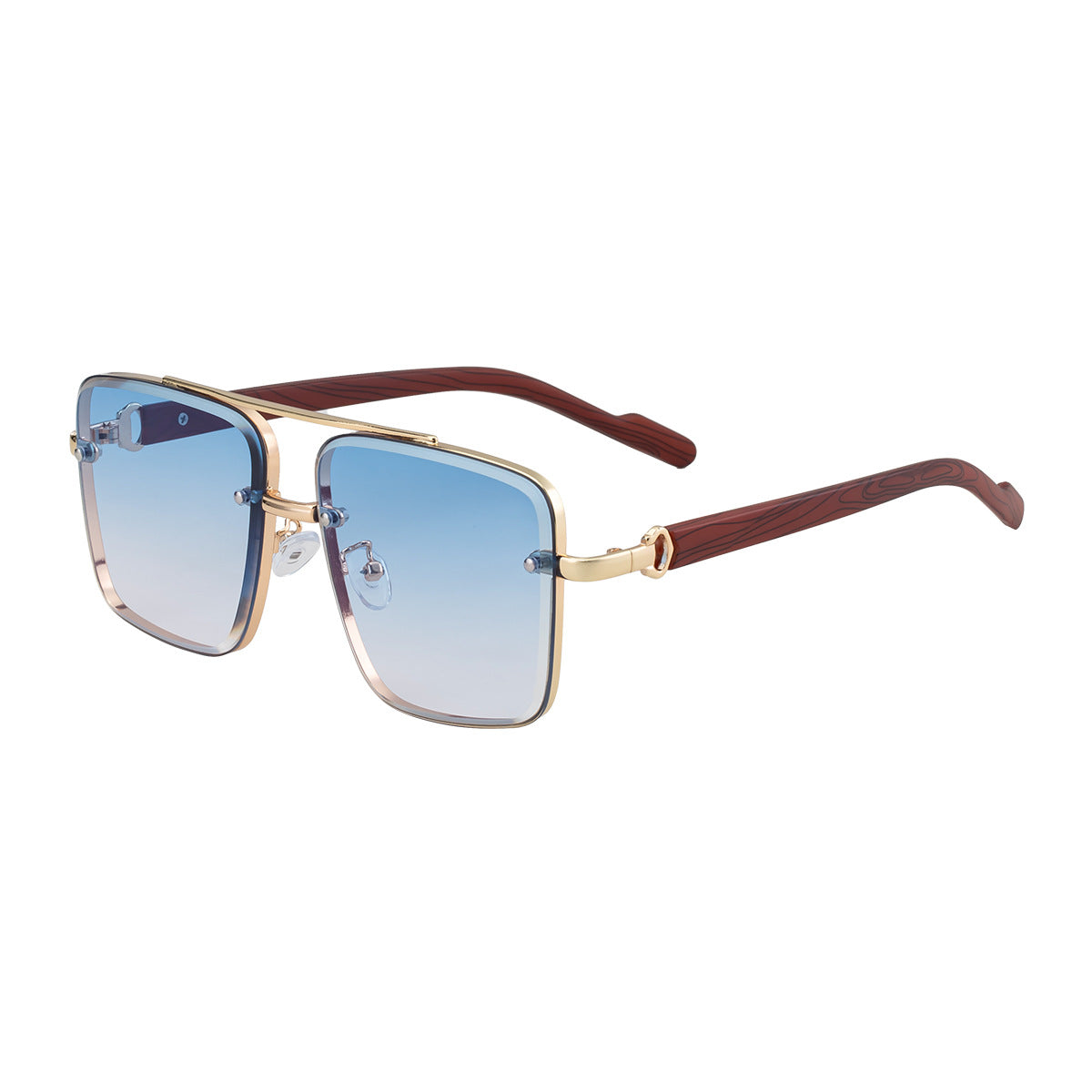 2025New European and American Fashion Square Frame Sunglasses for Men Retro Imitation Wood Grain Temple Double Bridge Sun Protection Sunglasses for Men