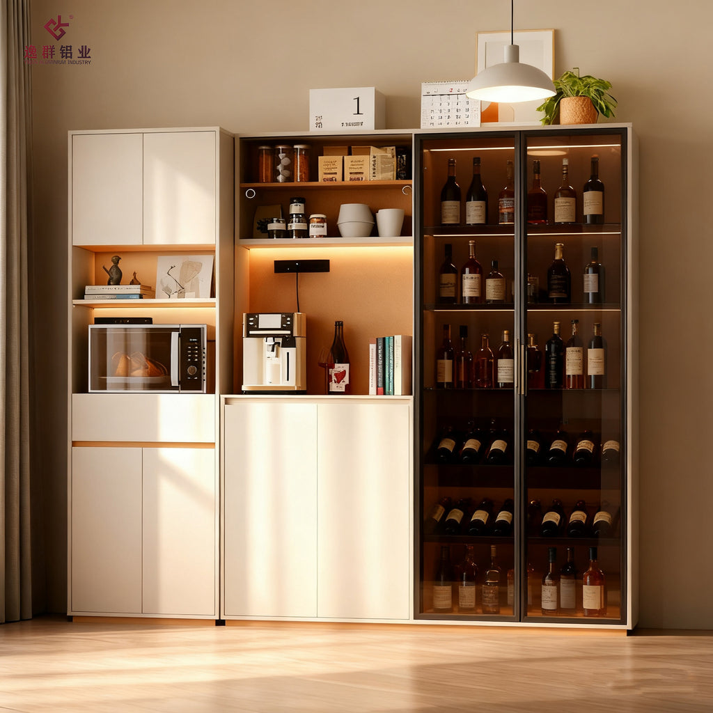 Aluminum Alloy Sideboard Custom Italian Minimalist Wall-Mounted Integrated Storage Cabinet Living Room Shelf Tea Cabinet Factory