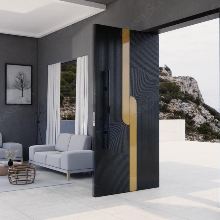 USA Style Exterior Modern High Glossy Black Solid Metal Front Aluminum Stainless Steel Pivot Entry Doors Price