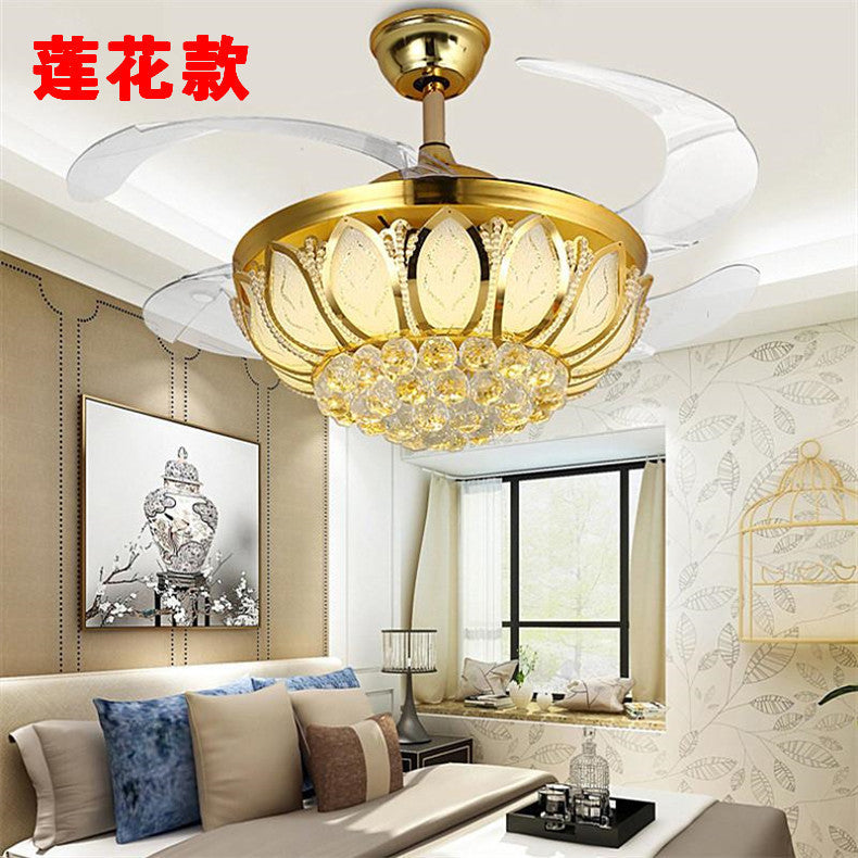 Invisible Fan Light Remote Control led Fan Chandelier Home Electric Fan Lamp scandinavian Iron Restaurant Lamp Crystal Ceiling Fan Lamp