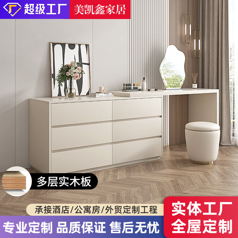 Solid Wood Dressing Table Bedroom Chest of Drawers Integrated Makeup Mirror Dressing Table Storage Cabinet Light Luxury Extendable Makeup Desk