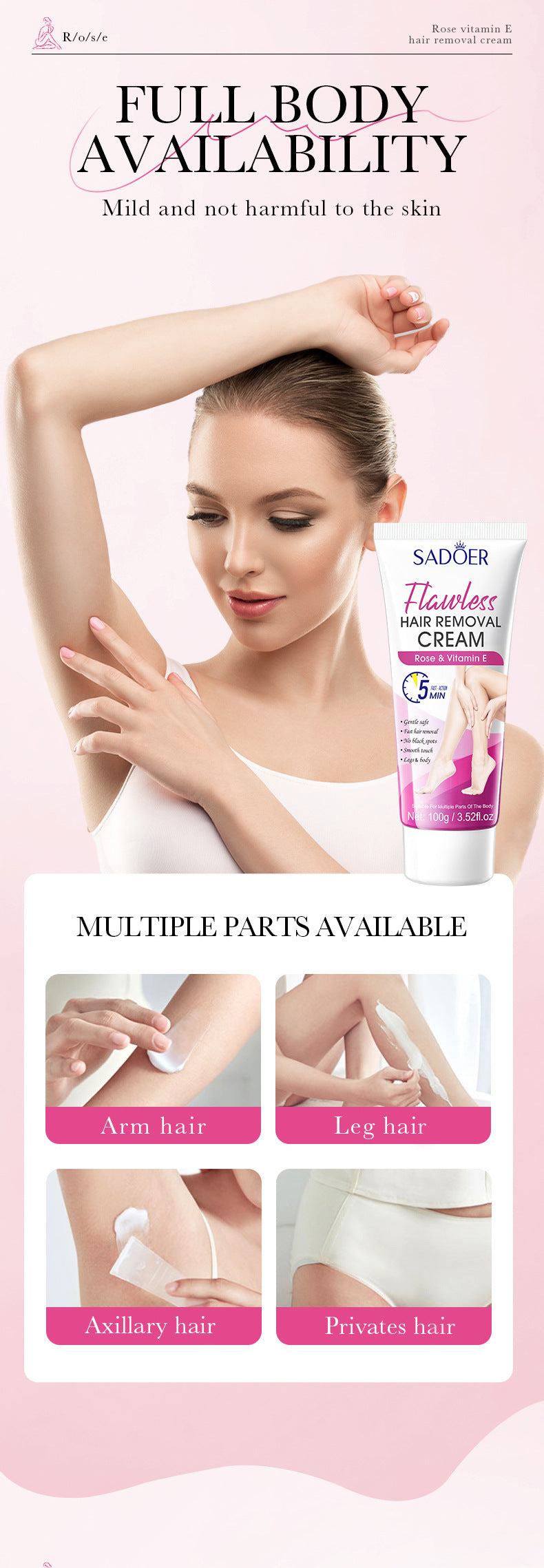 Plant VE Depilatory cream100g SADOER Smooth and Gentle Underarm Hair Removal Cream Cross-Border Wholesale