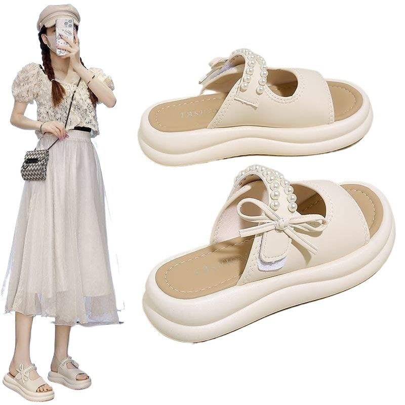 Beautiful Genuine Soft Leather Thick-Soled Women's Summer Slippers2025New style fairy-style outdoor slippers, lightweight and soft