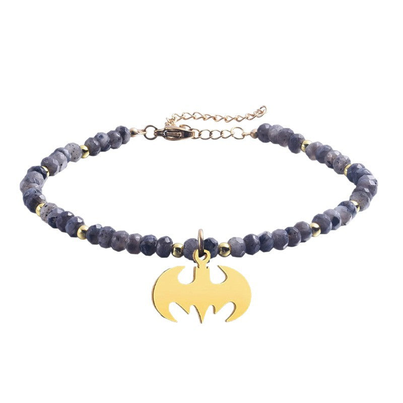 Labradorite Mini Bracelet4mm Diamond-shaped Bead Extension Chain European and American Movie Hero Bat Man Batman Bracelet