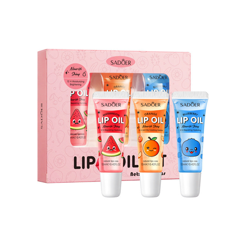 Moisturizing and Glossy Lip Oil Set SADOER Avocado Grape Lemon Lip Balm Cross-Border Wholesale