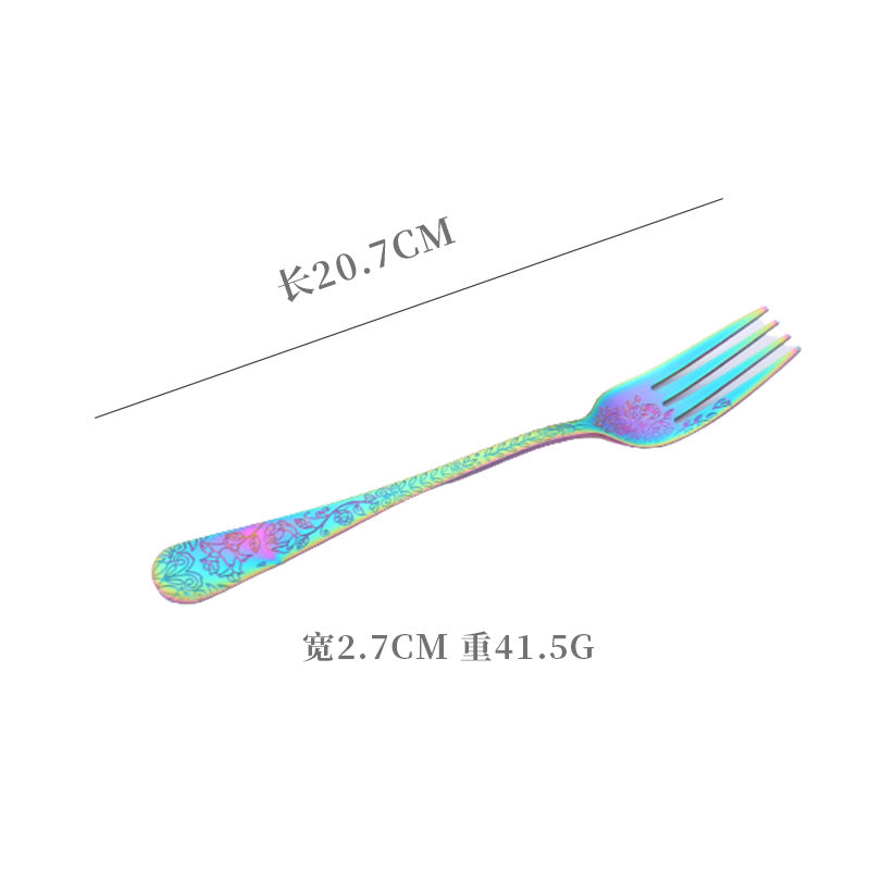 Vintage Pattern National Trend Stainless Steel Cutlery Set Five-Piece Set Western Steak Knife Fork Spoon Dessert Spoon Fork