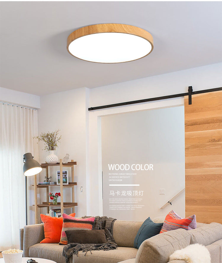 Nordic Ultra-Thin Imitation Wood Grain Ceiling Light Round Modern Minimalist led Room Bedroom Lamp Iron Art Balcony Living Room Lamp