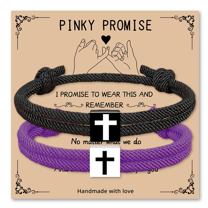 Alloy Cross Bracelet Set Adjustable Handmade Woven Bracelet Promise Faith Milan Rope Bracelet