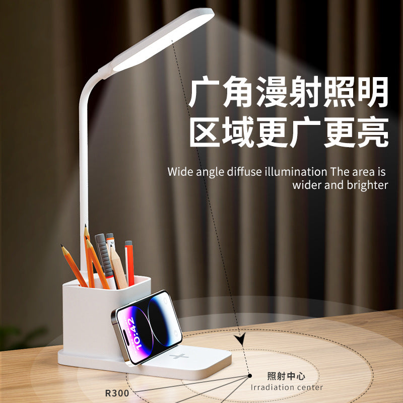 New LED Study Desk Lamp Wireless Charging Lamp Desk Pen Holder Lamp Bedroom Night Light Office Eye Protection Desk Lamp