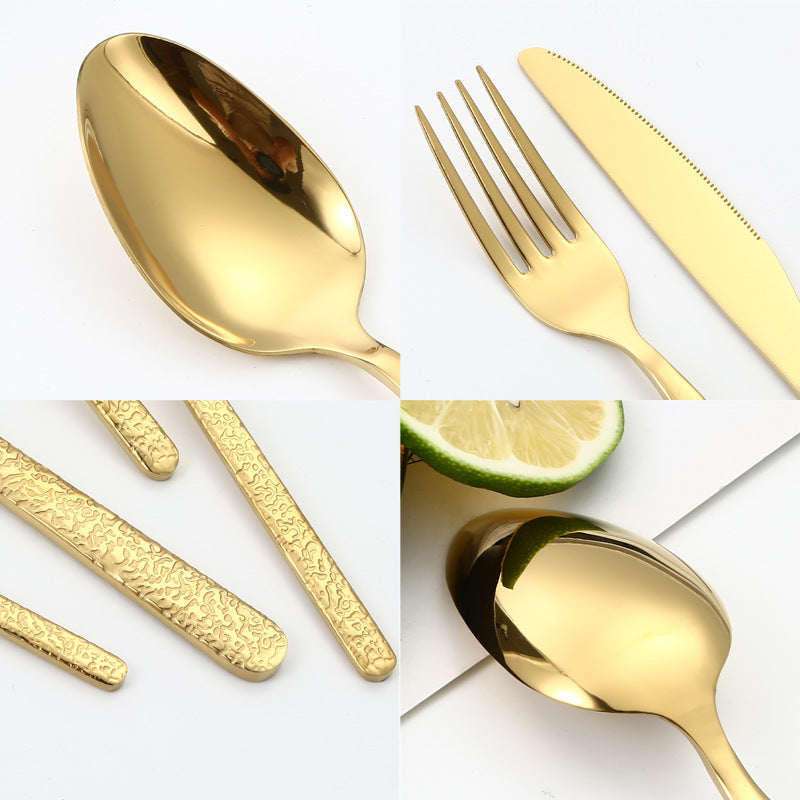 410Stainless Steel Cutlery Set Stone Pattern Knife Fork Spoon24Western-style dining set6Steak Knife and Fork for One Person